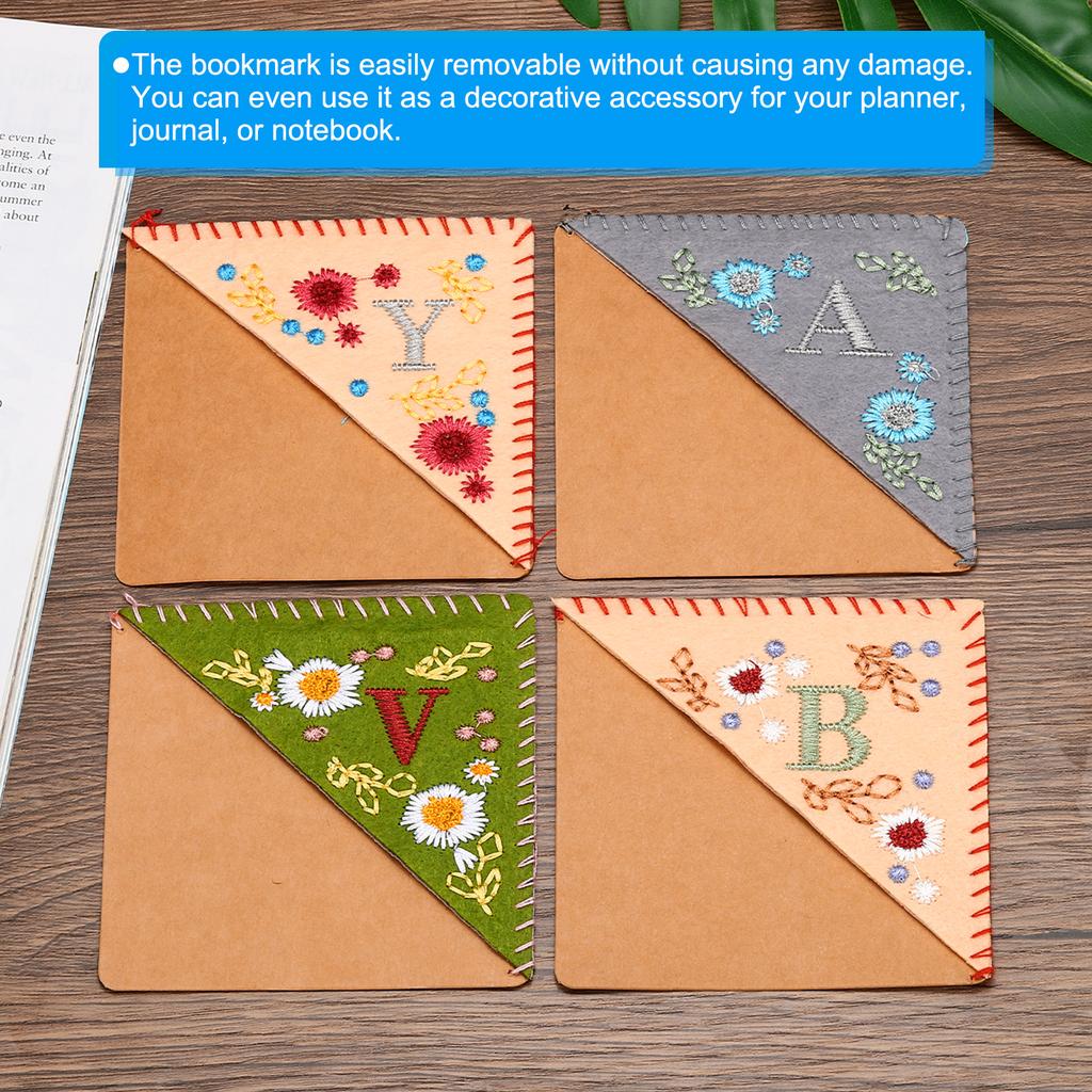 Personalized Hand Embroidered Corner Bookmark Cute Flower Felt Stitched Triangle Book Mark Page Marker for Women Men Book Lovers