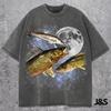 Drei Zander Mond Shirt, Vintage Zander Fisch Galaxie Tee, Retro Kosmisches Angeln Grafik Top, Angler Geschenk, Weltraum Tier Streetwear, Zander