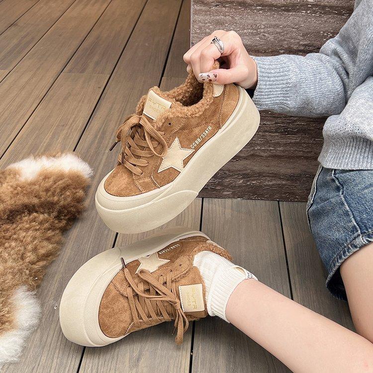 Korean Version Thick-soled Old Dirty Little Dirty Shoes Lamb Wool Shoes Star Velvet Cotton Shoes Casual Bread Shoes Board Shoes Women