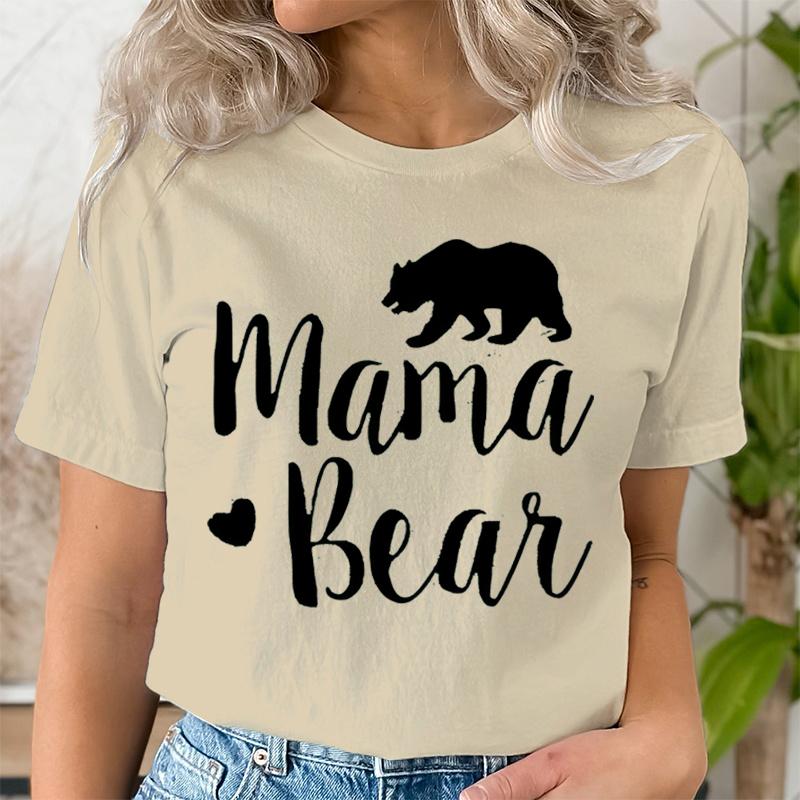 Mama Bear Print T Shirt Women Kawaii Graphic Shirts Casual Short Sleeved Black Female Tee O-neck Harajuku T-shirts Mom Y2k Top