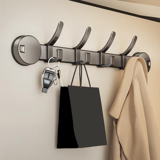 Heavy-Duty Suction Cup Wall Hook Rack with 5 Hooks No-Drill Adhesive Organizer for Bathroom Kitchen Entryway Rust-Proof Storage Hooks for Coats