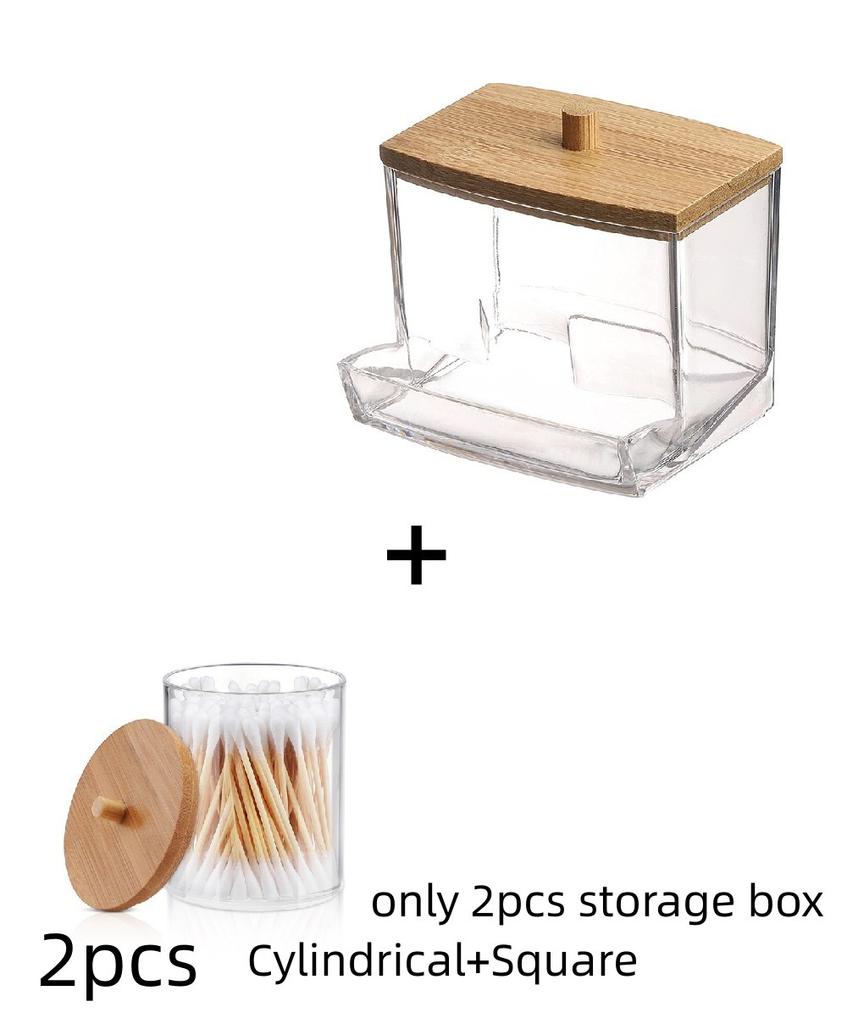 1Pcs Cotton Swab Holder, Cotton Swab Dispenser with Bamboo Lids,Bamboo Bathroom Storage Jars Storage Containers Clear Plastic