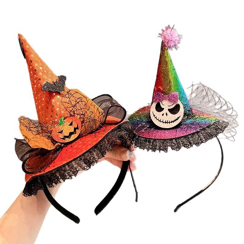 Halloween Witch Hat Headband Kids Adults Costume Accessory With LED Light Decorative Hair Clip