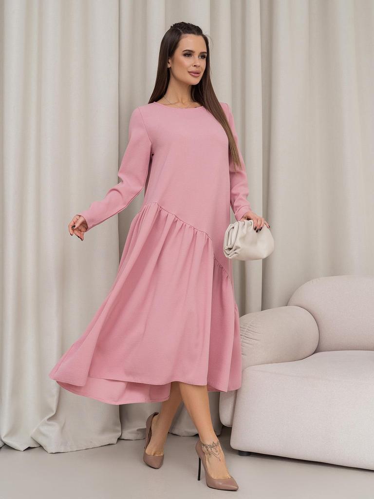 Pink Dress with Asymmetrical Flounce ISSA PLUS
