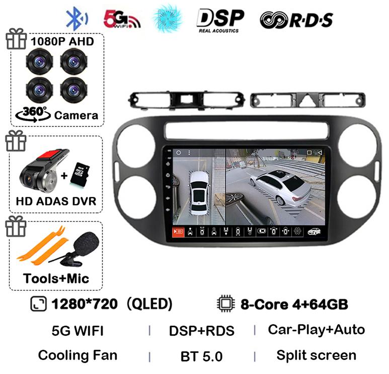 Android 14 Auto Carplay pentru VW Volkswagen Tiguan 1 NF 2006 2008-2012 2013 2014 2015 2016 Radio auto Multimedia Player GPS Stereo