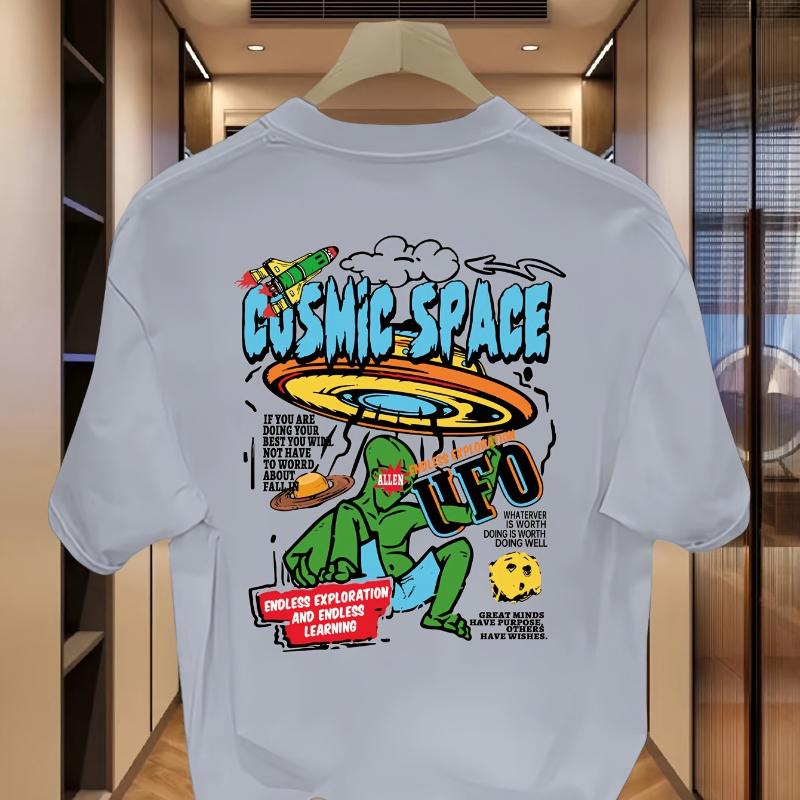 

Cosmic Space UFO Cartoon Print T-Shirt Breathable Cool, Comfortable Wear,Daily Casua XXL белый