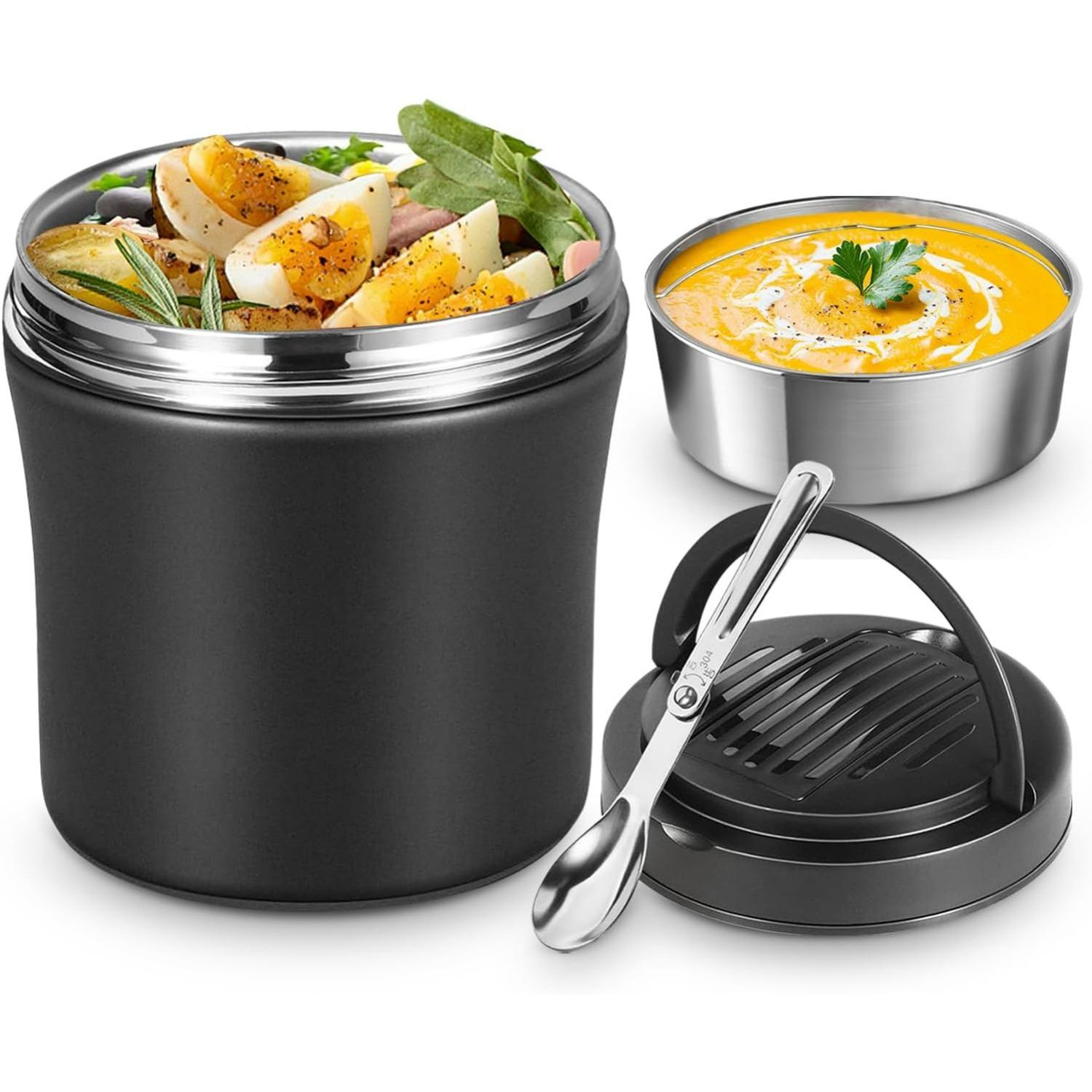 

40 OZ Hot Food Container,Leakproof Wide Mouth Stainless Steel Vacuum Insulated Food Jar,304 Stainless Steel Soup Container with Portable Handle чёрный