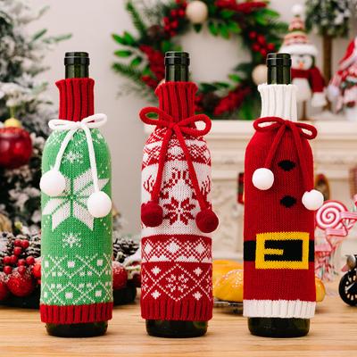 Christmas Wine Bottle Cover Cute Pattern Knitted Woven Wine Bottle Bag For Christmas Party Dinner Table Decoration New Year Gift
