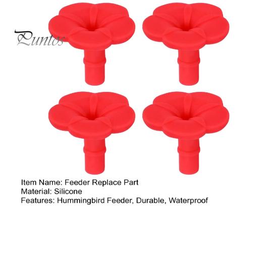 Hummingbird Feeder Flower Insert 4PCS Replacement Parts, Simulated Red Flowers Shape, Universal Silicone Parts Fit Waterproof Bird Accessories,