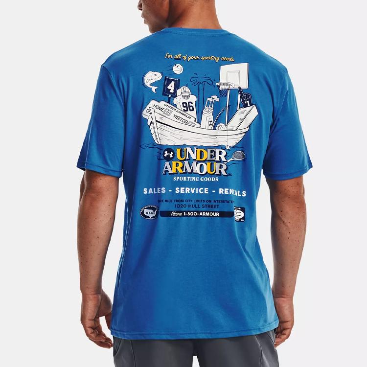 Under Armour Letter Print Crew Neck Short Sleeve T-Shirt Men Tops Cyber-Blue 1376856-481