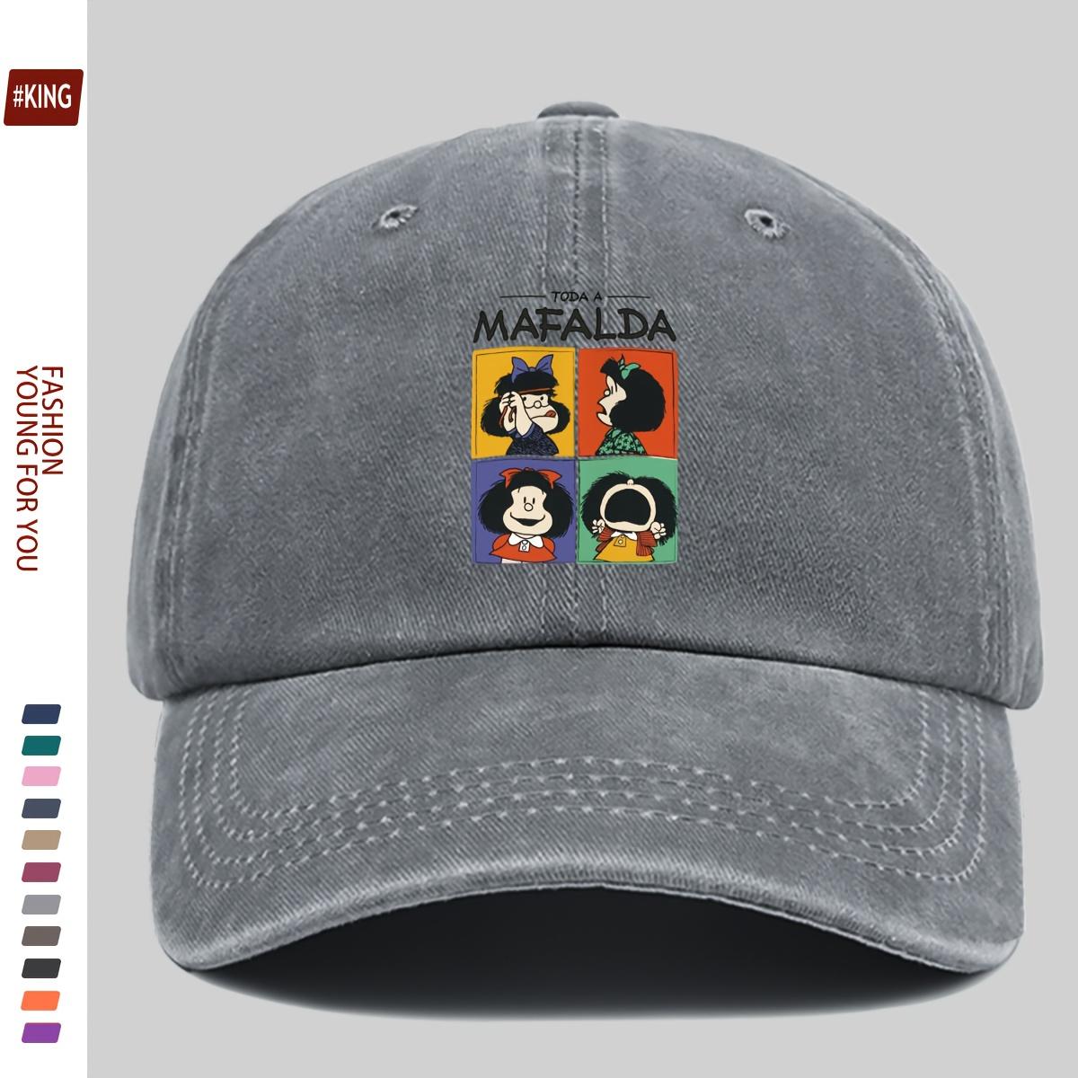 Simple Cartoon Four-Grid Printed Washed Vintage Soft Top Sunshade Baseball Cap Unisex Versatile Baseball Cap One Size