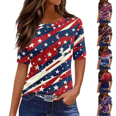 T Shirts For Women Round Neck Dressy Casual Blouses Printing Short Sleeve Summer Tops Loose Fit
