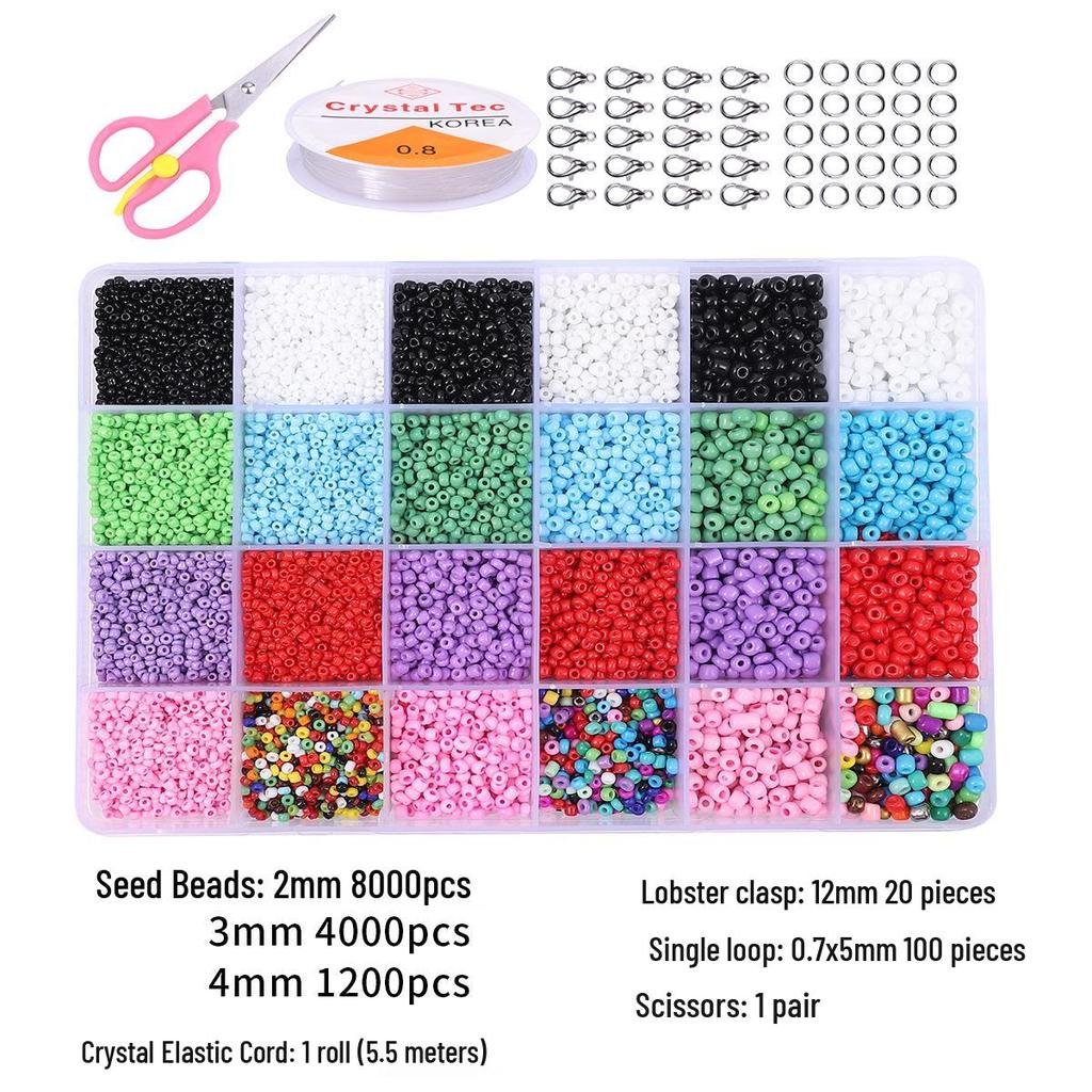 Sada 24 barevných skleněných rokajlových korálků: Jednobarevné korálky s barveným jádrem pro DIY šperky