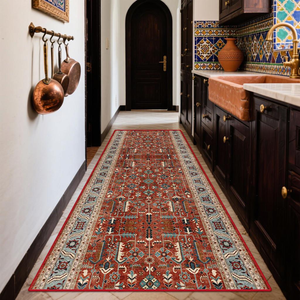 Boho Retro Long Runner Carpets Home Decoration Kitchen Entryway Non-slip Rug Bedroom Living Room Corridor Floor Mat Easy Clean
