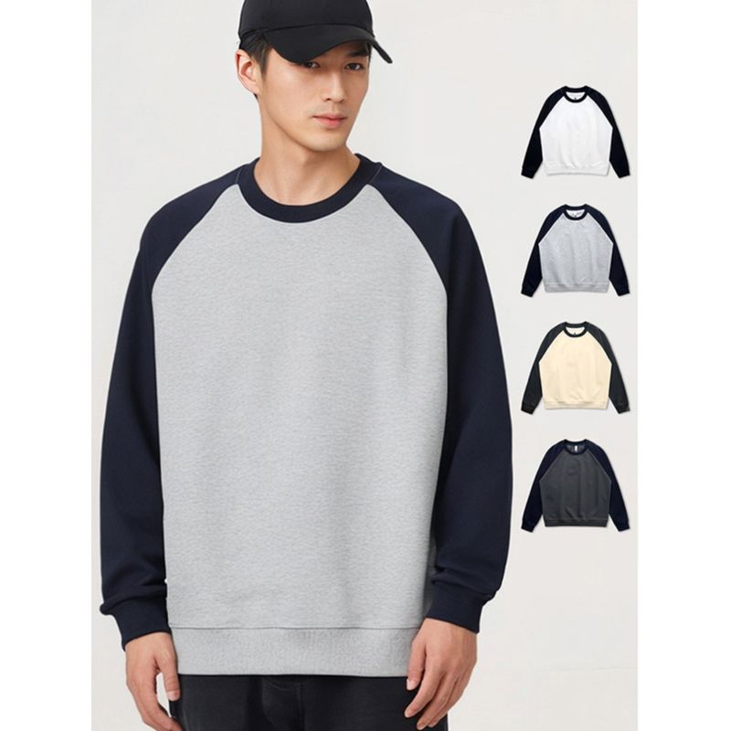 American Retro Trendy Brand Patchwork Color-Blocking Crewneck Sweatshirt for Men 2024 New Spring and Autumn Foreign Trade Men's Casual Jacket