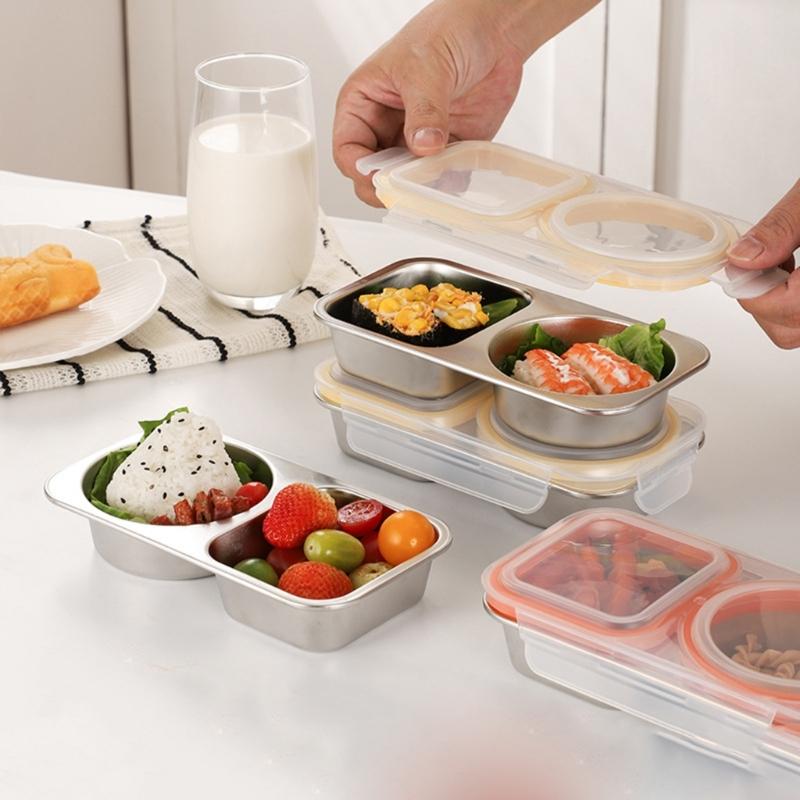 Stainless Steel Meal Preparation Container Double Compartments Lunch Holder For Offices Commutes And Outdoor Activity