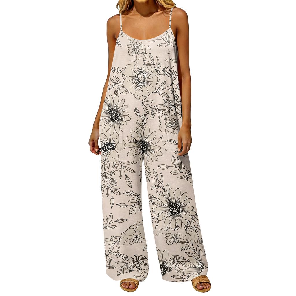 Loose Fit Casual Jumpsuit for Women Vintage Style Wide Leg Overalls with Pockets Adjustable Straps and Backless Design Comfortable Fit