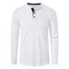 Men Casual Waffle Knit Henley Long Sleeve T Shirt
