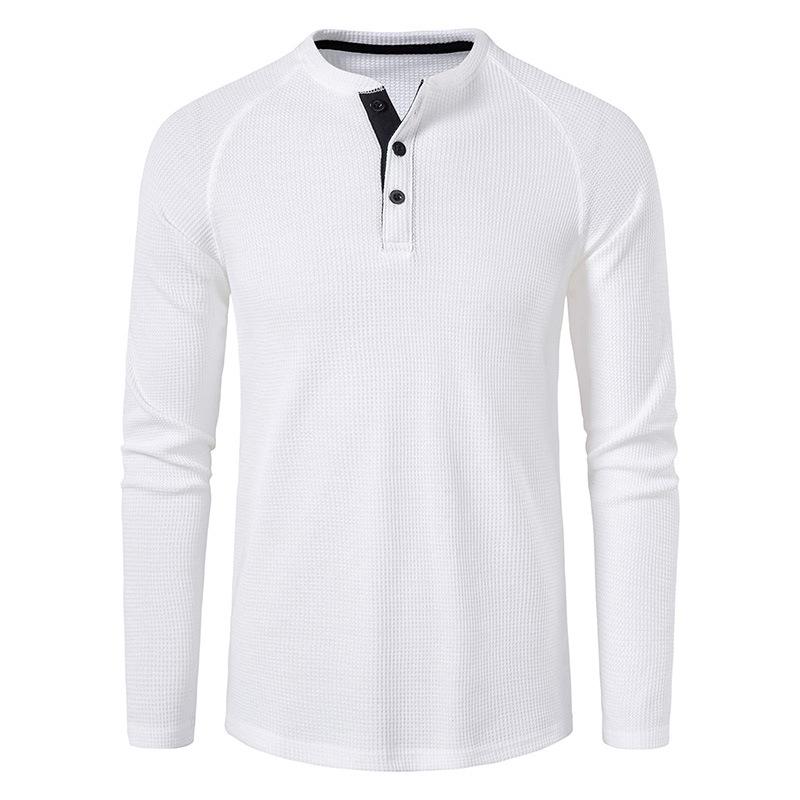 Men Casual Waffle Knit Henley Long Sleeve T Shirt