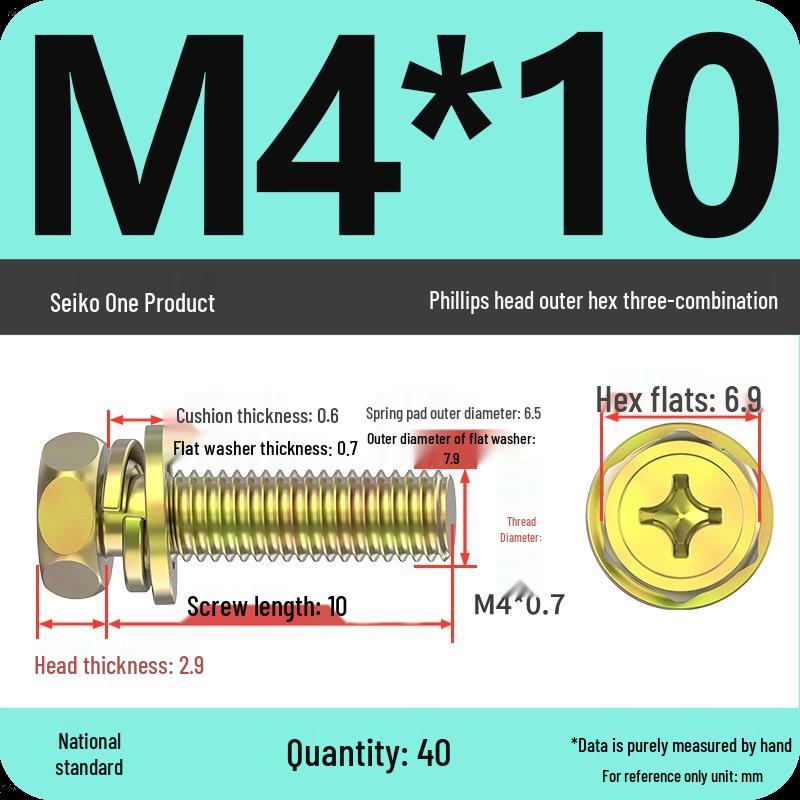 Concave Head Hexagon Combination Bolt Set with Spring Washer and Gasket - 3 Pieces
