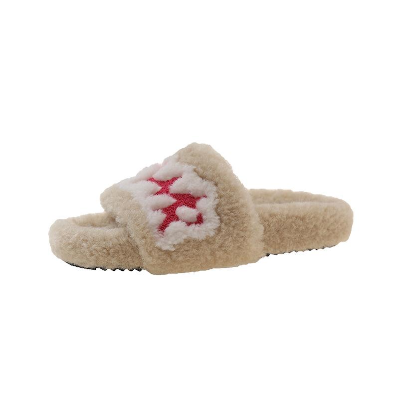 Fashion Fluffy Slippers Women Wear Autumn Winter 2024 New Niche Letters Home Flat Word Cotton Slippers