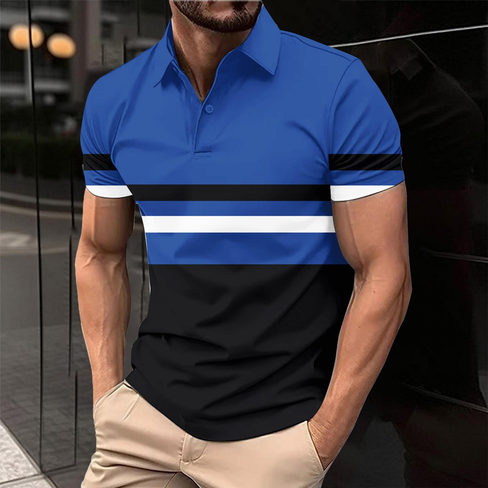 

Летний новый мужской повседневный воротник-стойка с коротким рукавом воротник рубашки XL синий