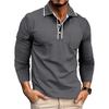 Men's Spring And Solid Color T-shirt Lapel 3 Button Open Placket Button Long Sleeved Top