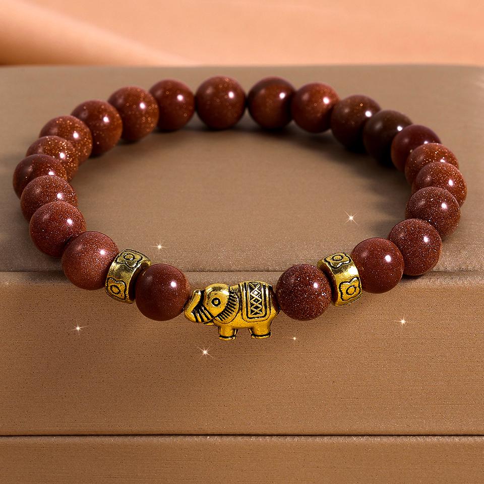 

ZAKOL Natural Stone Elephant Knit Adjustable Beaded Bracelets For Men Women Metal Weave Strand Wristlet Rope Zircon Gifts Daily червоний