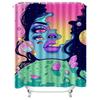 Bright Galaxy Shower Curtain Set with Cosmic Space Woman Artwork for Bathroom Decor Pink Blue Yellow Green Colors + Rod Pocket +