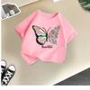 Children's T-shirt girls short-sleeved new style girls summer round neck loose casual top butterfly print cross-border