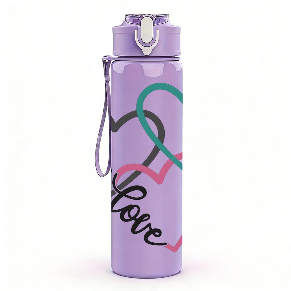 1PC Intertwined Faith Love Heart 750ml Color Plastic Sports Water Bottle Leakproof Flip Straw Lid Suitable for Sports Office Home Use