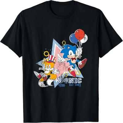 Sonic The Hedgehog Americana Sonic & Tails Celebration Retro T-Shirt