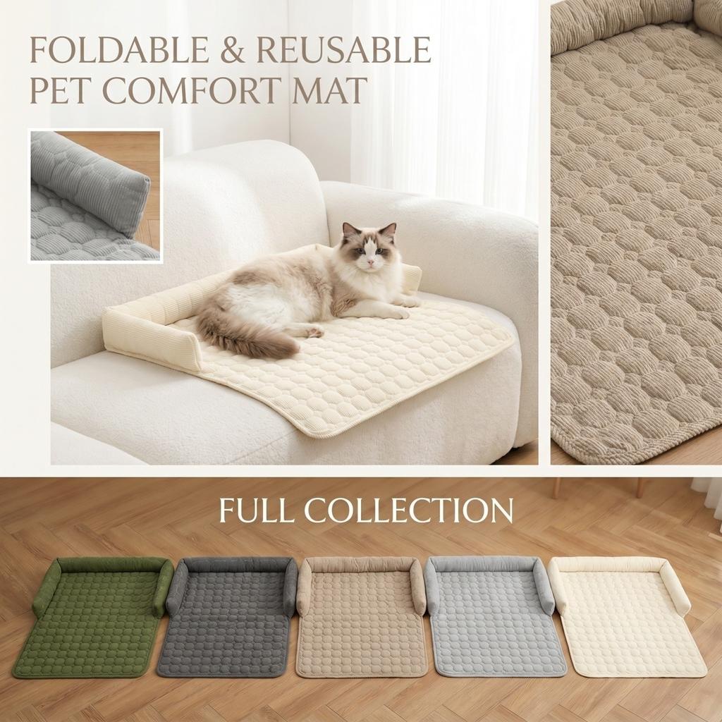 Pet Sofa Cushion with Bolster for Dogs Cats - All Cozy Pet Bed, Embroidery Plaid Design