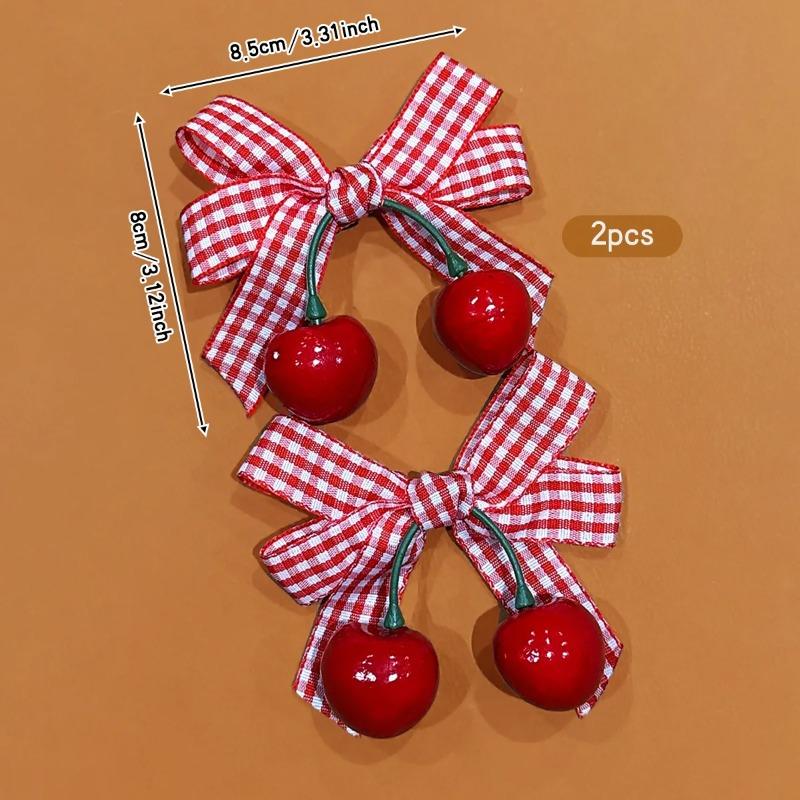 2 Korean version sweet cherry bow hair clips suitable for daily hair accessories
