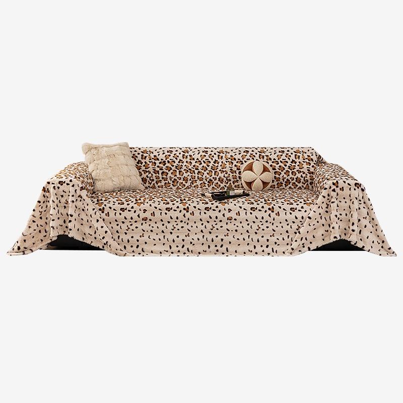 1Pc Plush Leopard Print Sofa Cover Anti-Skid And Anti-Cat Scratch In Autumn And Winter A Whole All-Inclusive Cushion Blanket