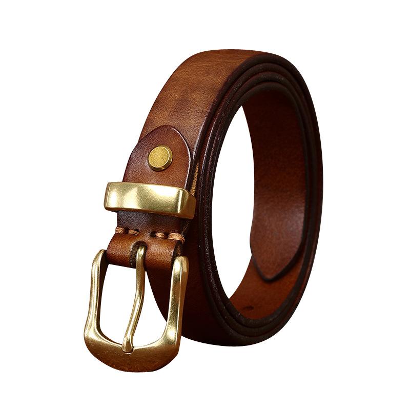 Women's Retro Rub Colored Distressed Pleated Washed Leather Belt Women's Genuine Leather Vegetable Tanning Leather Fashion Jeans Belt