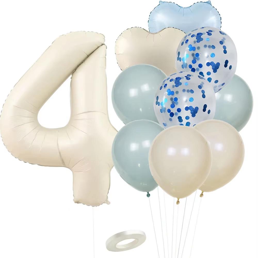12pcs Vintage Beige Blue Balloon Set 32inch Foil Number Balloon For Kids Happy Birthday Party Decorations DIY Gifts Supplies