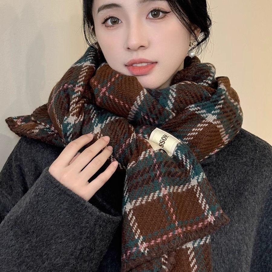 New Red Plaid Retro Lock Imitation Cashmere High End Couple Versatile Autumn and Winter Student Scarf Scarf Female Shawl