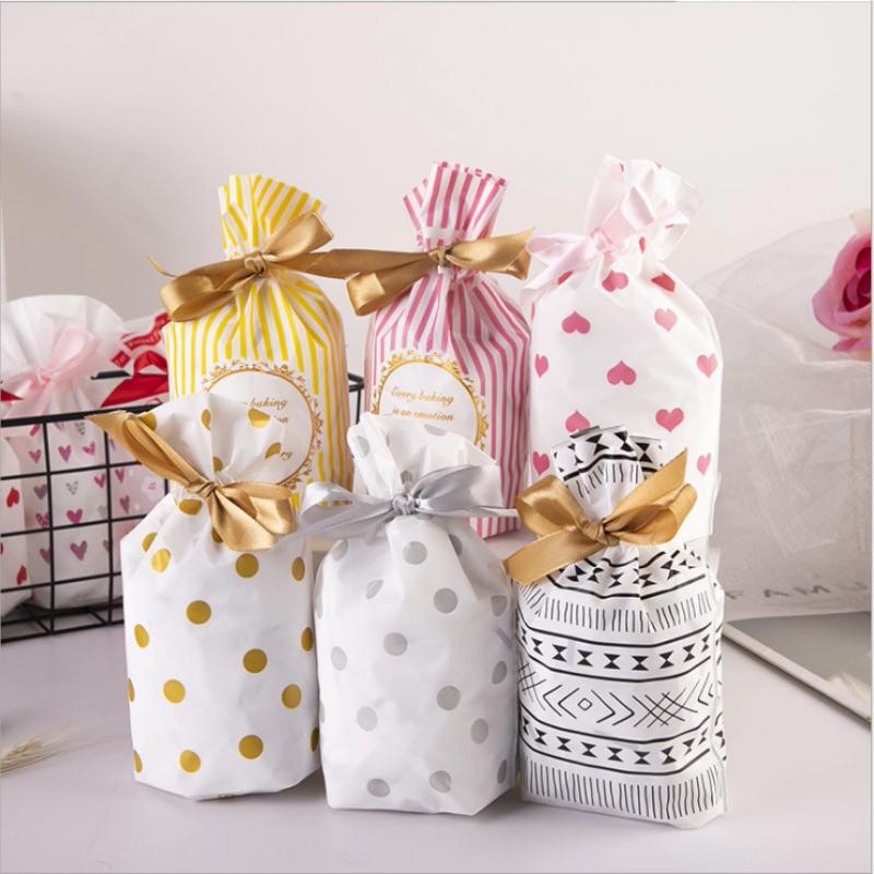 50pcs Fresh Ribbon Drawstring Bag Christmas and New Year Packaging Gift Bags Baking Pastry Cookies Food Grade Bundle Pockets