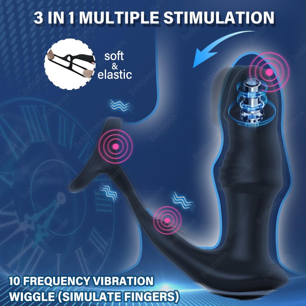 2026 Rechargeable 2 in 1 Prostate Massager Anal Vibrator Wiggling Thrusting with Cock Ring Butt Plug Remote Control Climax Sex Toys Insert Masturbator