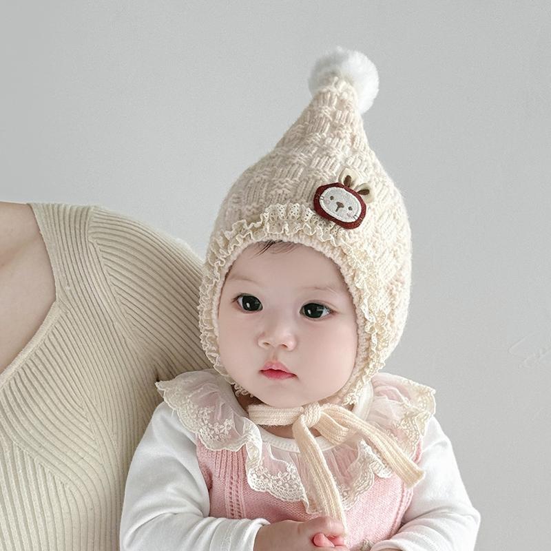 5 Colors Winter Baby Girls Hat Cute Ear Protection Cap for Infant Warm Knitted Beanie Hats Kids Lovely Pixie Cap 6-24M