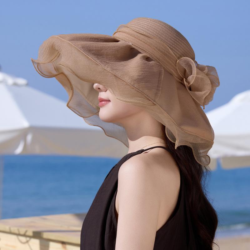 Spring and summer tourist attractions hat women's big brim lace sunscreen hat sweet and cute bucket hat breathable sun hat