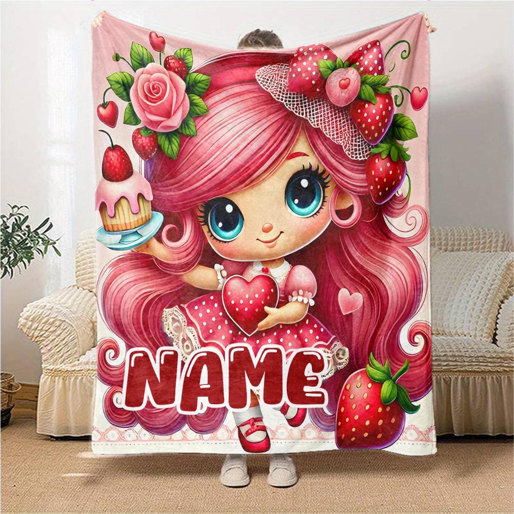 Custom Name Strawberry Shortcake Garden Party Party Blanket For Couch Bed Plush Cozy Fuzzy Blanket Super Soft Warm Blankets For Fall And Winter 091625