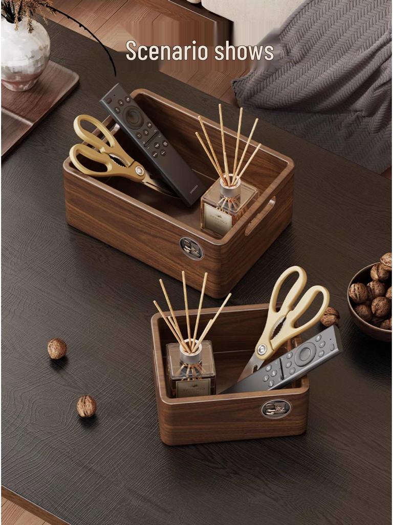 Chinese Style Solid Wood Desktop Organizer: Living Room Storage for Snacks, Keys, Remotes, and Cosmetics