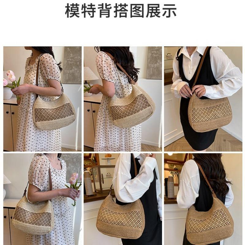 Summer Straw Woven Bag Women's Seaside Vacation Beach Bag Shoulder Bag Underarm Dumpling Woven Tote Bag