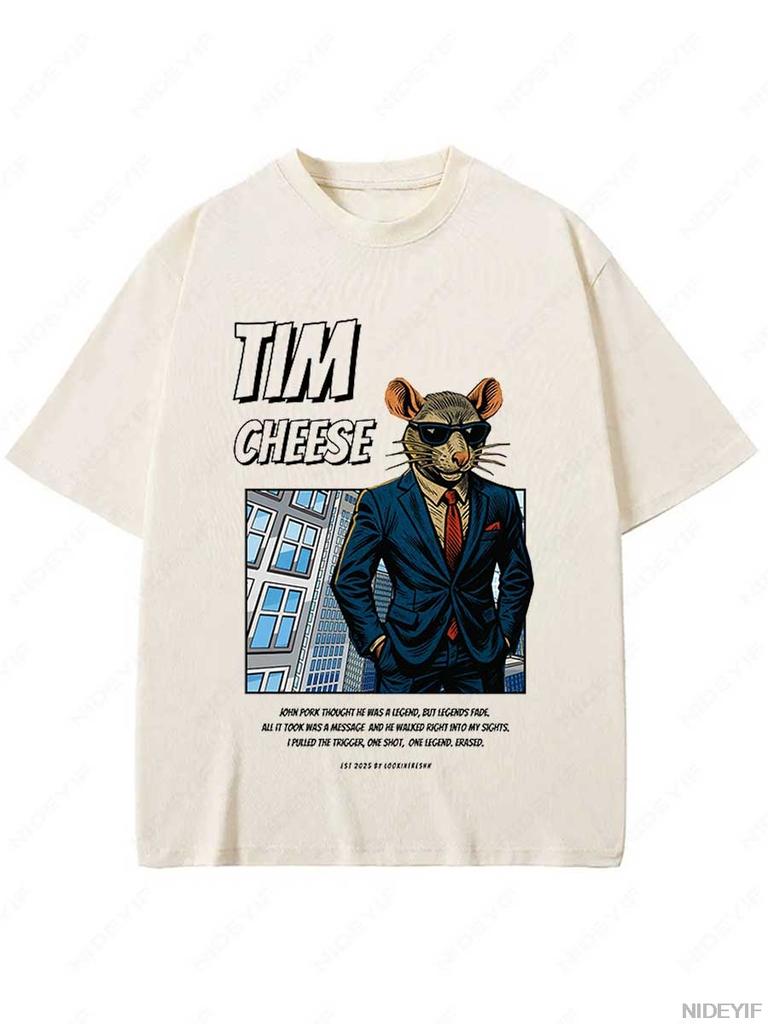 Tim Cheese Meme Men T-shirt Funny Mouse Meme Y2k Graphic T-shirt Top 100% Cotton Soft Unisex O Collar Oversized Streetwear