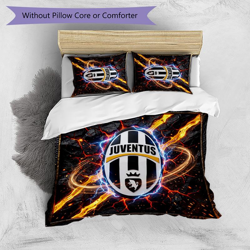 Juventus FC Pattern Printed 3PCS Bedding Set Soft Skin-Friendly Washable Duvet Cover & Pillowcases Set All Season Bedroom