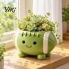 Creative Garden Ornament Rugby Ball Succulent Planter, Resin Small Flower Pot with Feet, Weatherproof Decor Cute Smiling Plant for Indoor Outdoor Home