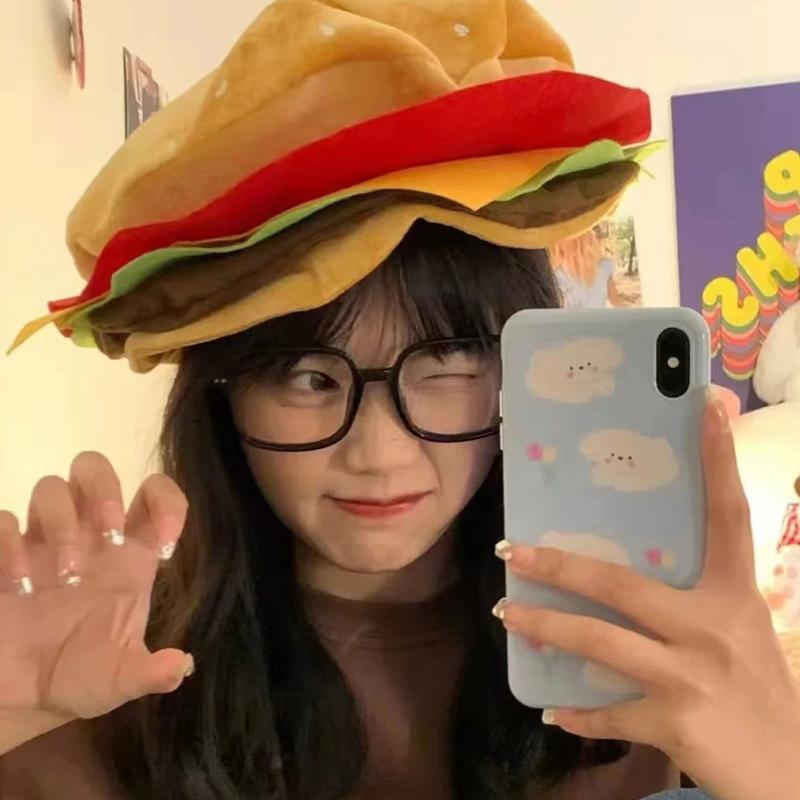 Unique Headgear Cartoon Unique Cheeseburgers Shaped Headgear Fast Food Hamburger Caps Photo Prop for Carnivals Cosplay