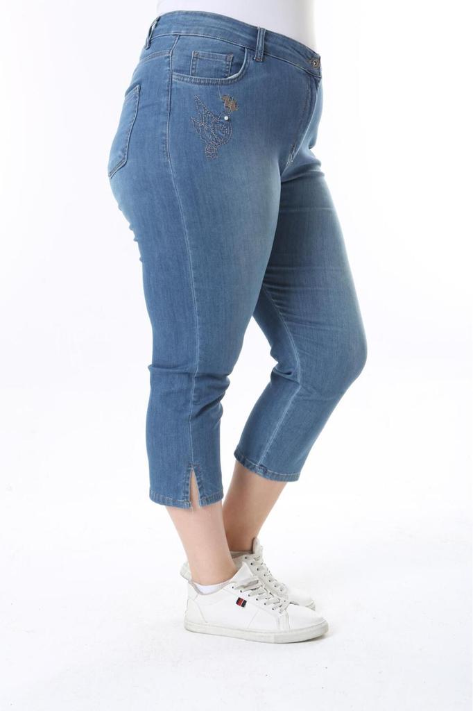 Damenmode Übergröße Shorts & Bermudas Plus Size Jeans Capri mit Schlitz (Taschen- und Stickereidetail)